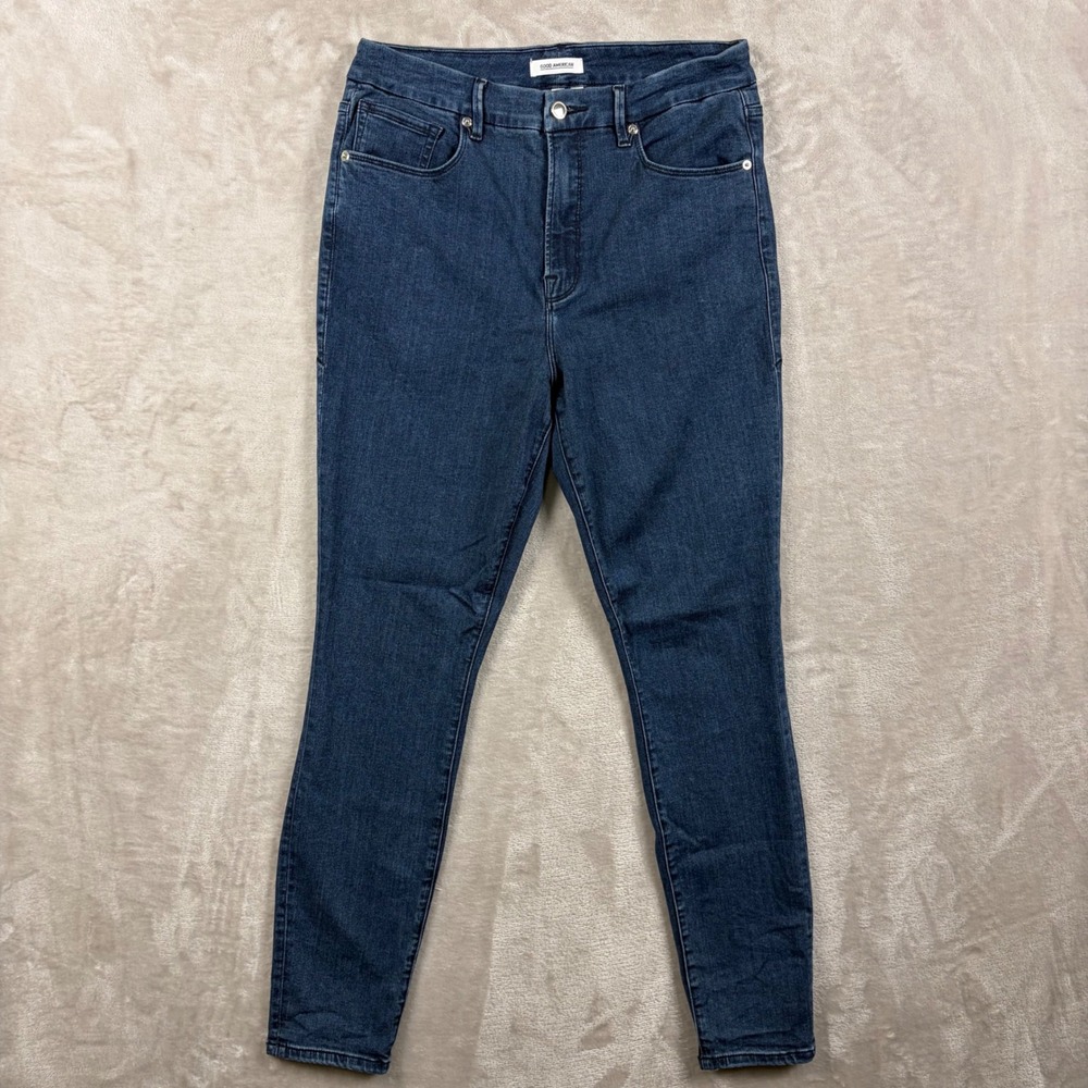 Good American Good Waist High Rise Skinny Jeans Dark Indigo Blue 14/32 Shaping